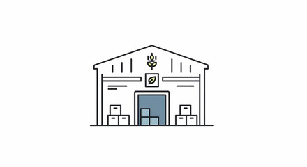 Fototapeta premium A minimalist line art illustration depicts an eco-friendly warehouse with boxes, symbolizing sustainable logistics and storage solutions on a clean white background.