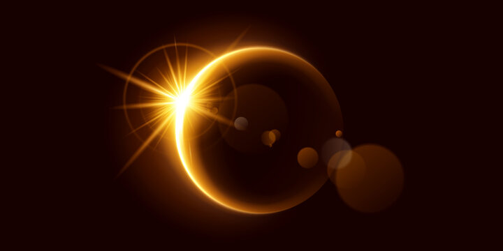 Bright solar eclipse with golden light flare effect realistic illustration dramatic space scene with glowing corona celestial event cosmic background and astronomy concept