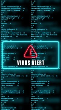 virus alert warning hacked mobile phone screen. Error signal loop. Virus code and software hack concept. Cyber security. Vertical video footage