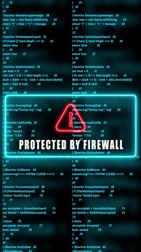 protected by firewall warning hacked mobile phone screen. Error signal loop. Virus code and software hack concept. Cyber security. Vertical video footage