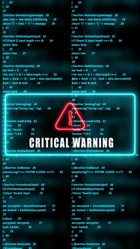 critical warning hacked mobile phone screen. Error signal loop. Virus code and software hack concept. Cyber security. Vertical video footage