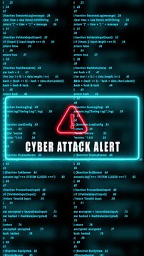 cyber-attack alert warning hacked mobile phone screen. Error signal loop. Virus code and software hack concept. Cyber security. Vertical video footage