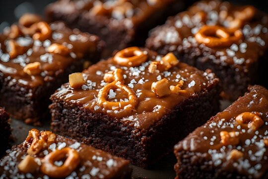 closeup of salted pretzel brownies