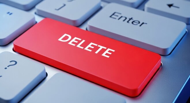Close, delete, remove keyboard button, computer key, red key, keyboard delete button