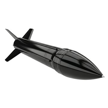 Sleek black military missile with aerodynamic fins, 3D rendered and isolated on a white background. Ideal for defense, aerospace, technology, or strategic weapon concepts.