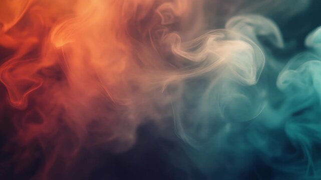 Abstract artwork depicting colorful smoke or vapor swirls. Colors transition gradually