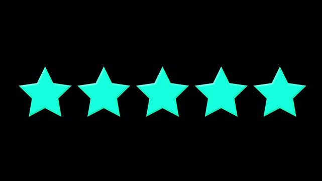 Five bright stars glowing on a deep black background, symbolizing excellent rating or achievement