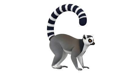 Fototapeta premium Ring-tailed Lemur with Striped Tail on White Background