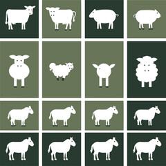Fototapeta premium Farm animal icon set, simple clean vector 1
