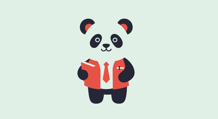 Cute cartoon panda wearing a suit and tie, holding a book, representing business or education © Anisah