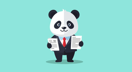 Cute cartoon panda in business suit holding documents, professional illustration © Anisah