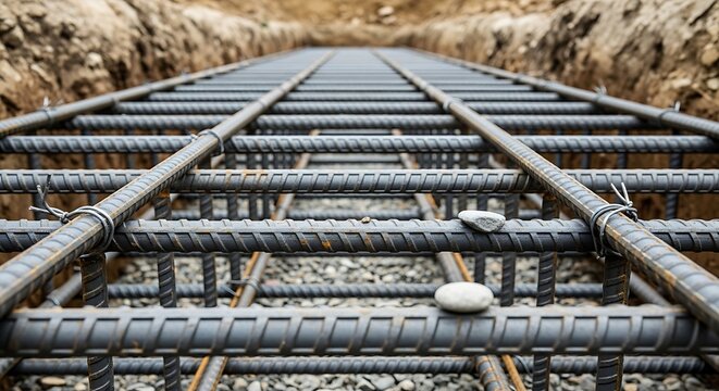 Reinforcement framework with pebbles inside a trench construction stage
