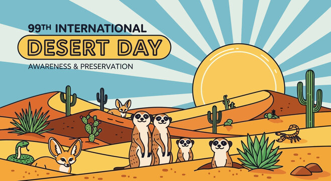 International Desert Day Awareness Preservation Meerkat Fennec Fox Snake Cactus Sun