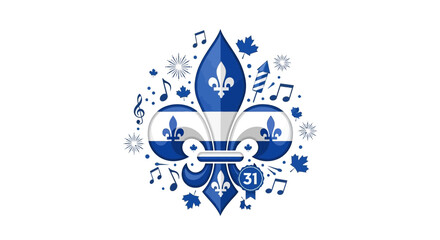 Quebec National Day Celebration - Fleur de Lis, Maple Leaves, Fireworks, Music Notes © Anisah