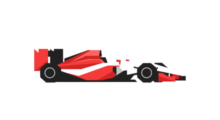 Obraz premium Red and White Formula 1 Race Car Side View, Modern Design, Isolated