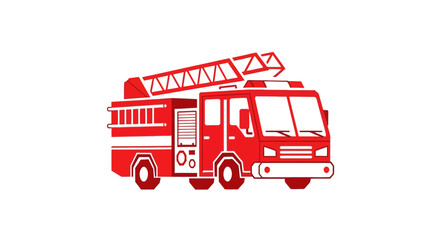 Red Fire Truck Illustration with Ladder, Emergency Vehicle Icon © Anisah