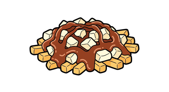 Poutine Illustration - Canadian French Fries with Cheese Curds and Gravy
