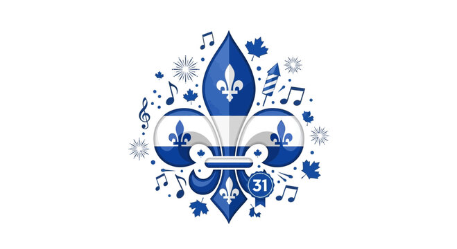 Quebec National Day Celebration - Fleur de Lis, Maple Leaves, Fireworks, Music Notes