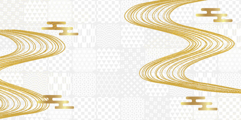 Naklejka na ściany i meble Elegant Traditional Japanese Pattern Background with Gold Stream Curves