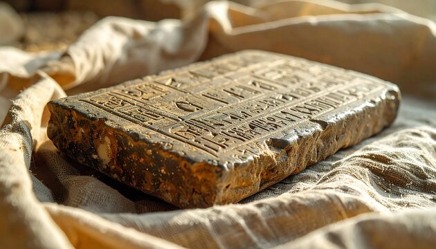 Ancient Egyptian Hieroglyphic Tablet on Fabric.