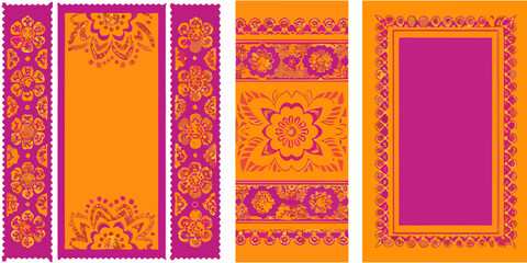 Colorful patterned borders with floral motifs and geometric designs © Raben