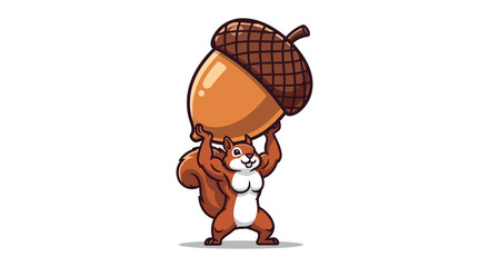 A cartoon squirrel struggles to lift a large acorn above its head in a playful illustration silhouette high quality professional detailed © GDOthoi02