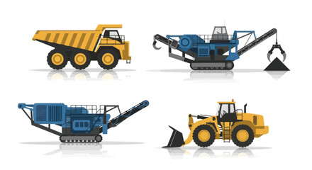 Heavy Construction Equipment Set: Dump Truck, Excavator, Crusher, Loader © Roti