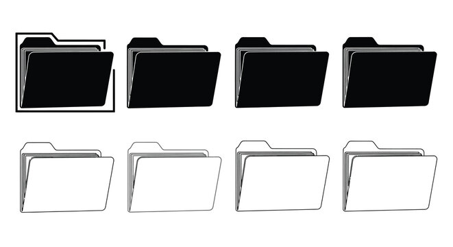 Black and white folder icons arranged in two rows with outline variations
