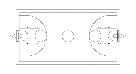 Overhead view of a basketball court with hoops and markings © Bristy
