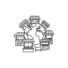 Fototapeta premium Global E-Commerce Concept with Small Online Shops Surrounding Earth Illustration