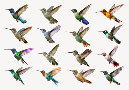 Colorful Hummingbirds In Flight Element Design Set