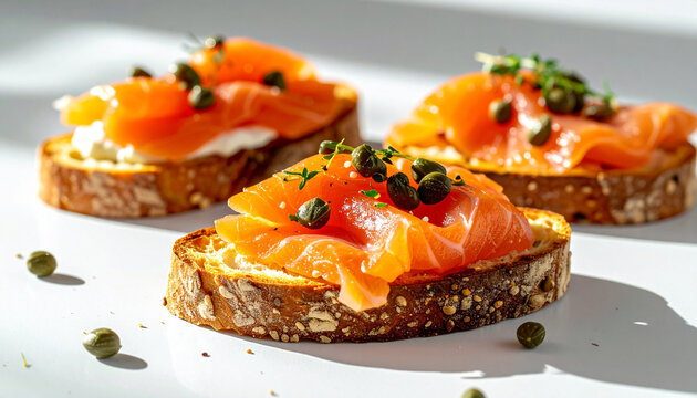 Sourdough toast with salmon and capers horizontal
