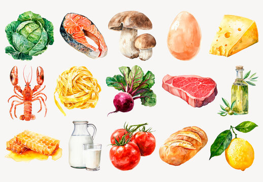 Watercolor Food Illustration Element Set