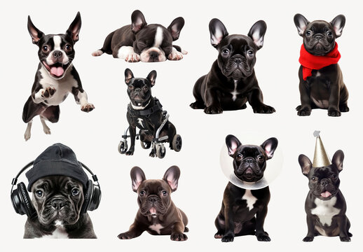 Adorable French Bulldogs In Costumes Element Design Set