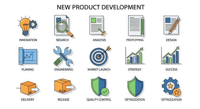 New Product Development Process Workflow Icons - Innovation to Success