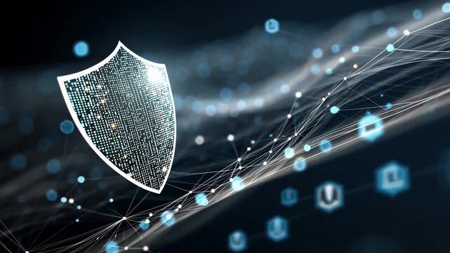 Digital Security Concept with Shield and Data Visualization Effects