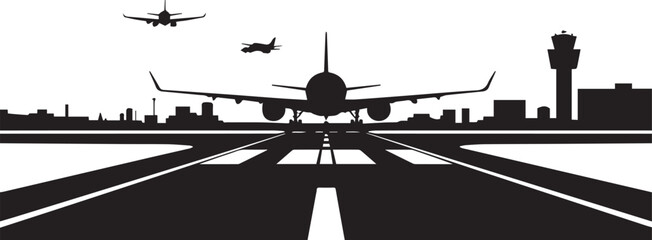 Airport runway landscape with airplane on transparent background vector scene © raja