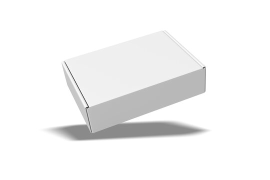 Blank White Cardboard Mailer Box Mockup Floating Levitating Isolated, 3D Illustration
