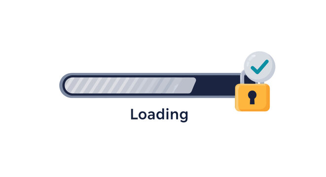 Loading bar with lock icon and checkmark, progress indicator, loading screen, secure download