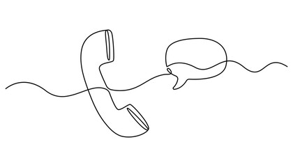 Obraz premium Continuous one line drawing Continuous line drawing, phone and speech bubble, minimalist communication icon, black outline on white background