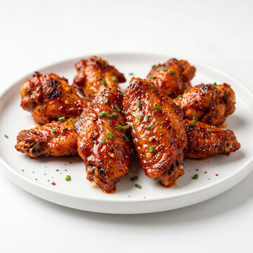 Delicious buffalo chicken wings with spices on a white plate, perfect for a party appetizer or game day meal