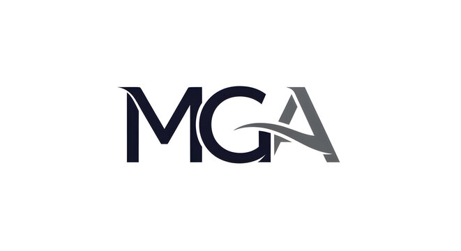 Modern minimalist typography design for corporate identity featuring letters MGA