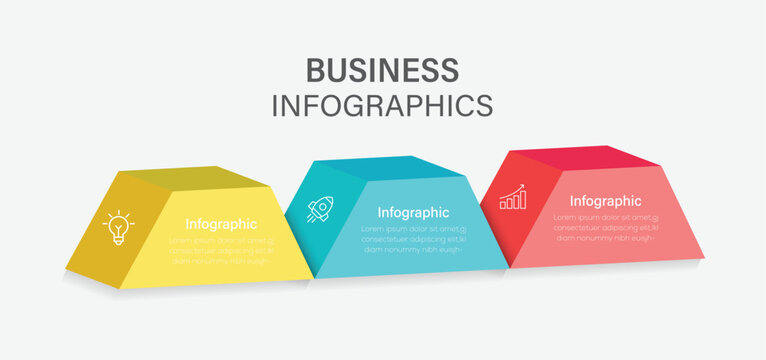 Vector 3d block layered infographic with 3 steps. Vector illustration.
