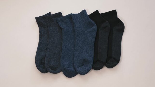 Set of dark socks on white background minimal style composition creating clean versatile visual for clothing and everyday comfort themes