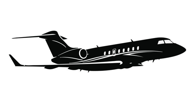 Private jet silhouette represents luxury travel and global business aviation services.