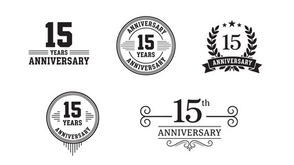 Obraz premium Fifteen year anniversary logos in a set, featuring laurel wreaths, stars, ribbons, and ornate text. featuring celebration, milestone, logo with