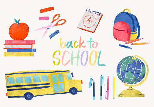 Colorful Back To School Illustration Element Set