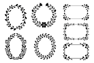 Obraz premium Black floral wreaths and frames leaves