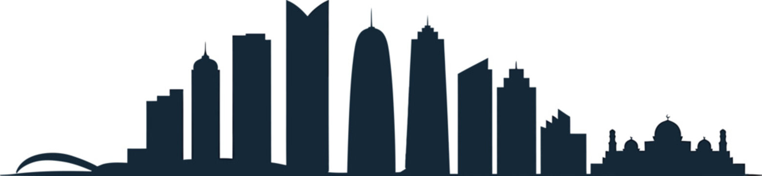 Riyadh skyline silhouette vector illustration featuring prominent skyscrapers and architectural landmarks