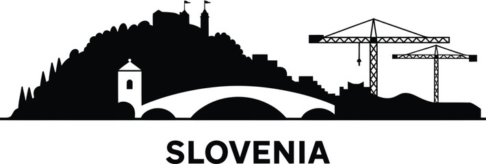 Obraz premium Slovenia vector skyline outline design, city silhouette, flat cityscape with buildings and famous landmarks